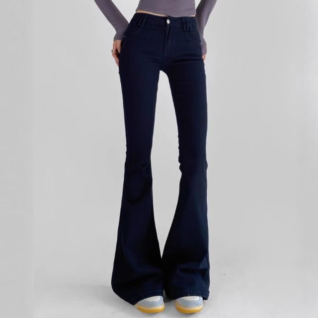 Shira-Mid Rise Plain Bell Bottom Pants