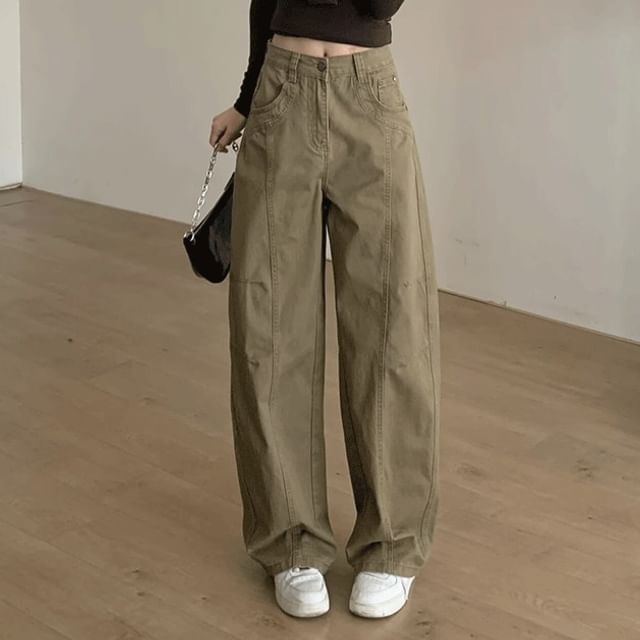 Shira-Mid Rise Plain Wide Leg Pants