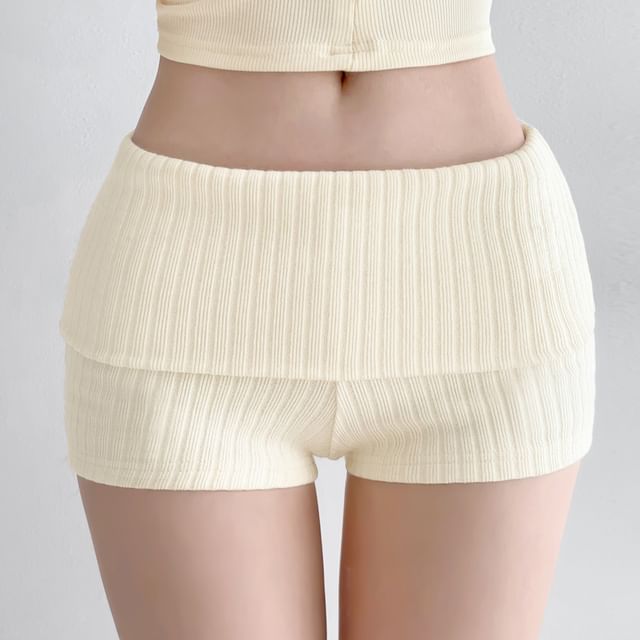 Shira-Mid Rise Ribbed Knot Hot Pants