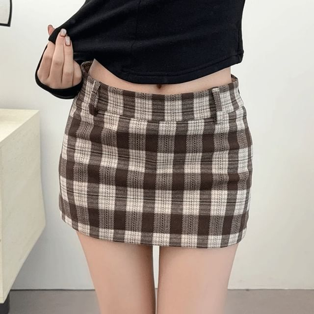 Shira-Mid Waist Plaid Mini Skirt