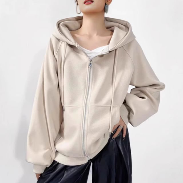 Shira-Plain Zip-Up Hoodie