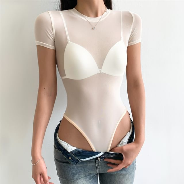 Shira-Short-Sleeve Mesh Bodysuit Top