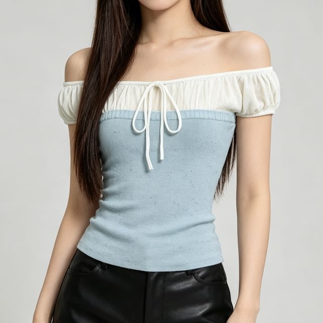 Shira-Short-Sleeve Off Shoulder Ruffle Crop Top