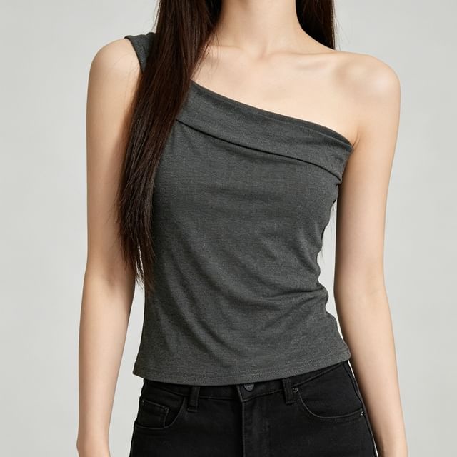 Shira-Sleeveless One Shoulder Asymmetrical Top