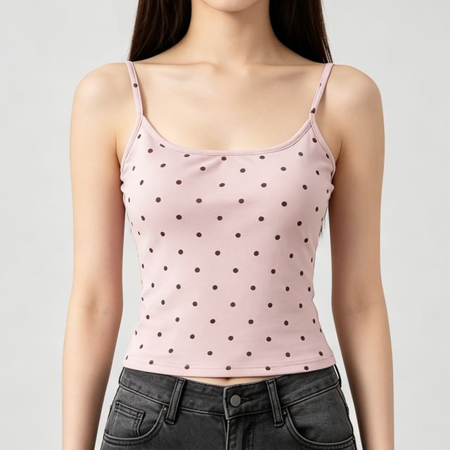 Shira-Spaghetti Strap Scoop Neck Dotted Camisole Top
