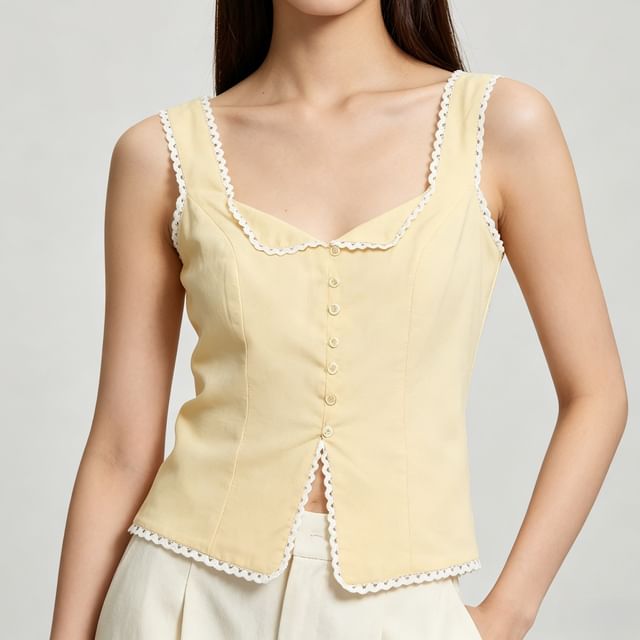 Shira-Square Neck Contrast Trim Crop Tank Top