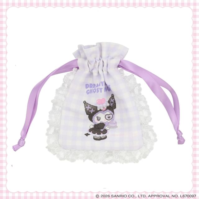 SHOBIDO-Sanrio Gingham Check Mini Drawstring Pouch Kuromi