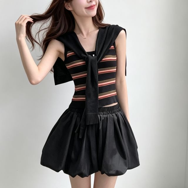 Shopherd-Elastic Waist Plain Mini A-Line Balloon Skort