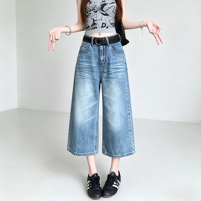 Shopherd-High Waist Washed Capri Wide Leg Jeans
