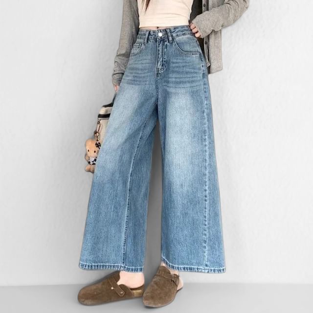 Shopherd-Mid Rise Washed Crop Wide Leg Jeans