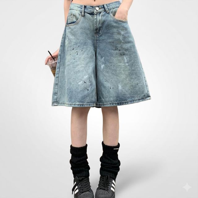 Shopherd-Mid Rise Washed Wide Leg Jorts