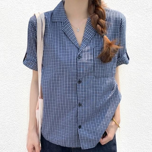 Shopherd-Short-Sleeve Collared Plaid Button Up Shirt
