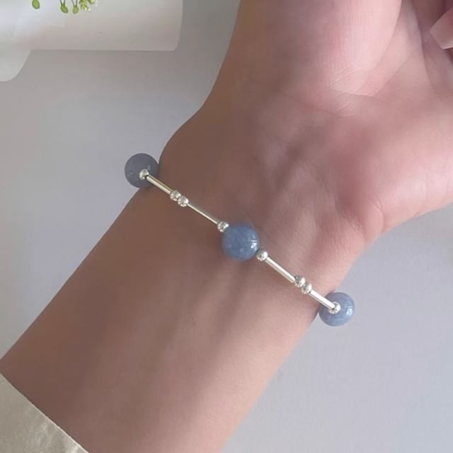 Show Mind-Sterling Silver Gemstone Beaded Bracelet