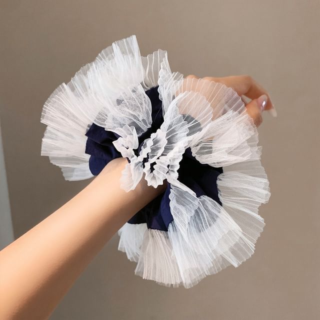 Show Mind-Two Tone Mesh Panel Scrunchie