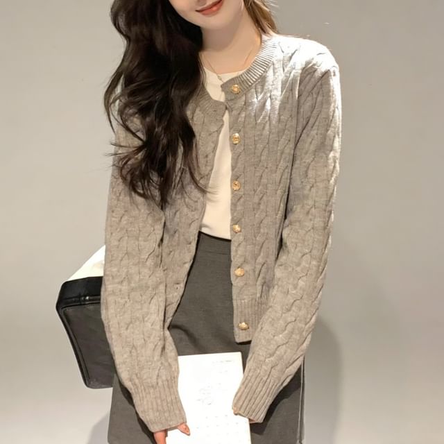 Sienne-Cable Knit Plain Cardigan