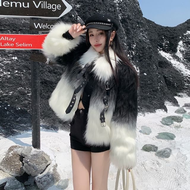Sienne-Collared Gradient Faux Fur Jacket