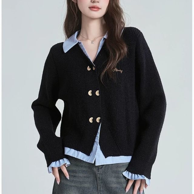 Sienne-Collared Mock Two Piece Double Breasted Sweater