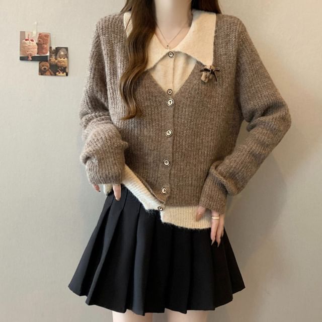 Sienne-Collared Mock Two Piece Ribbed Cardigan