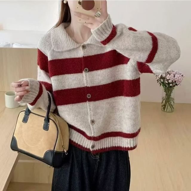 Sienne-Collared Striped Cardigan