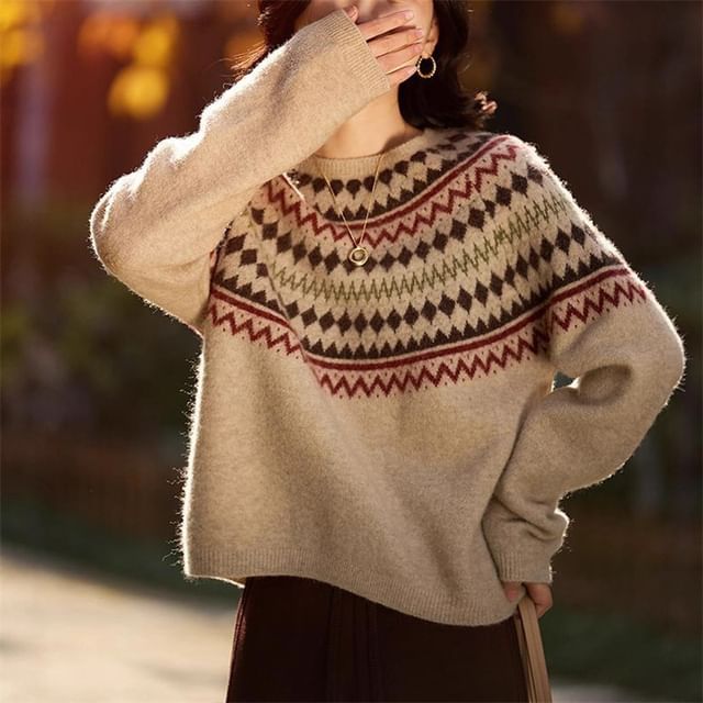 Sienne-Crew Neck Jacquard Sweater
