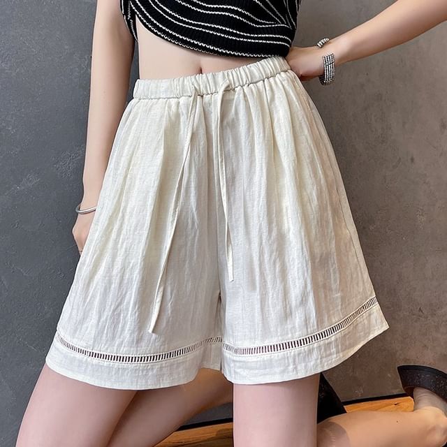 Sienne-Drawstring Waist Plain Shorts