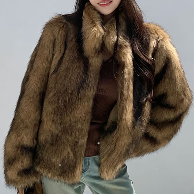 Sienne-Faux Fur Open Front Coat