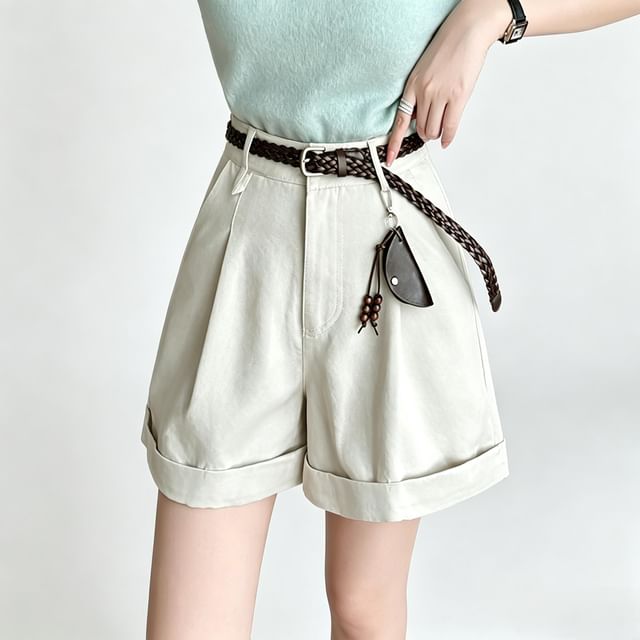 Sienne-High Waist Plain Shorts