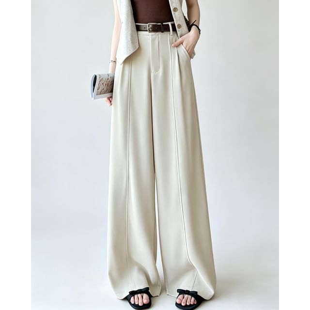 Sienne-High Waist Plain Wide Leg Pants