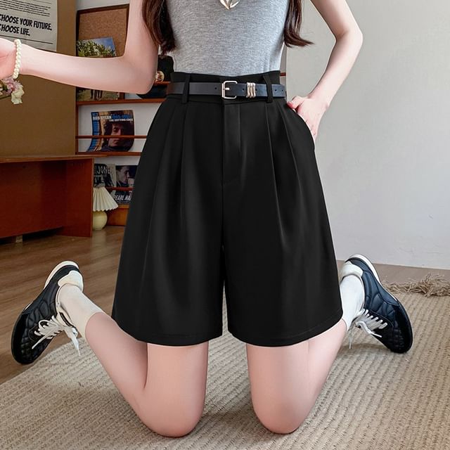 Sienne-High Waist Plain Wide Leg Shorts