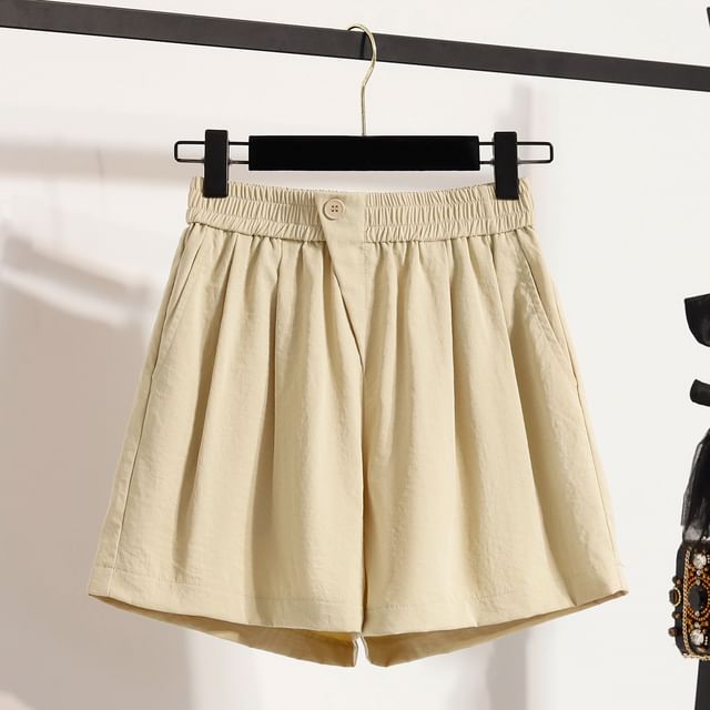 Sienne-High Waist Plain Wide Leg Shorts
