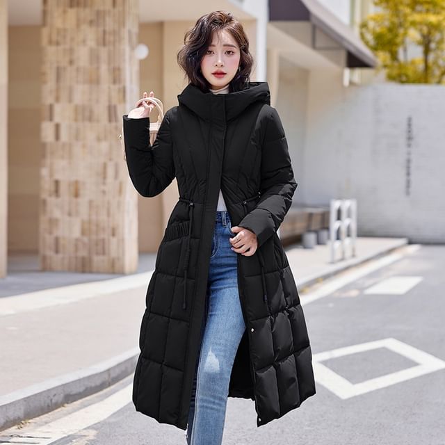 Sienne-Hooded Padded Zip-Up Long Coat