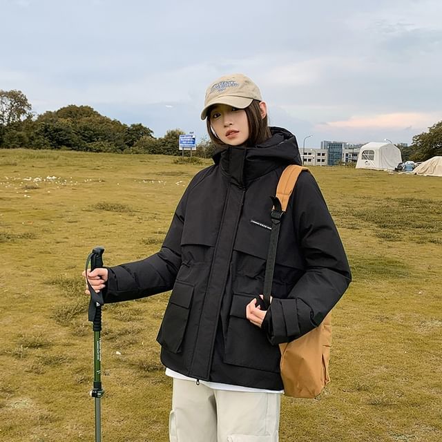 Sienne-Hooded Plain Puffer Jacket