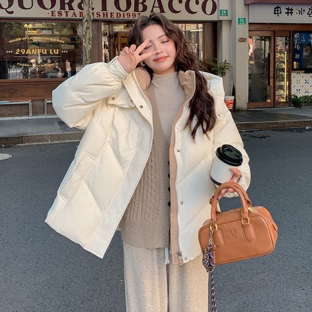 Sienne-Hooded Two Tone Zip Puffer Jacket