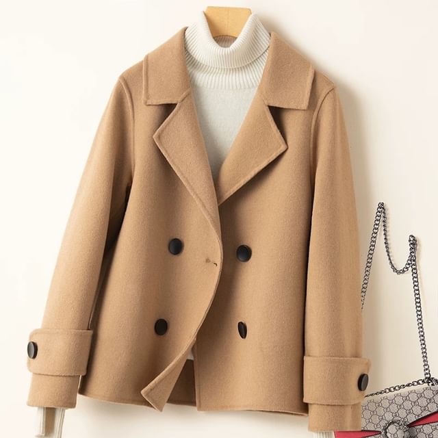 Sienne-Lapel Collar Plain Double-Breasted Jacket