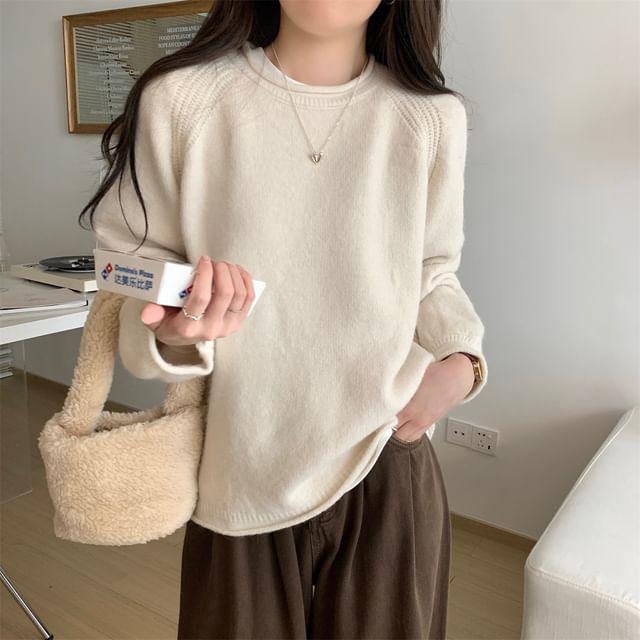 Sienne-Long-Sleeve Crewneck Plain Knit Top