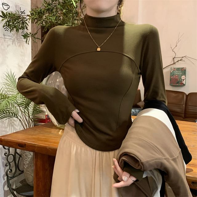Sienne-Long-Sleeve Mock Neck Plain Tee