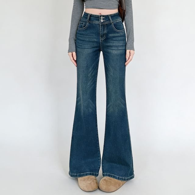 Sienne-Mid Rise Washed Flared Jeans