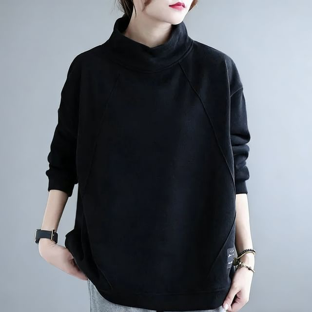 Sienne-Mock Neck Plain Sweatshirt