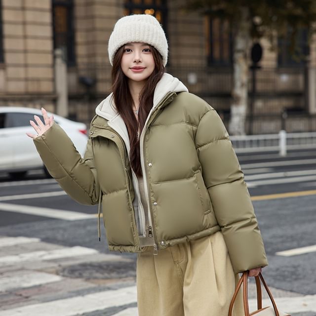 Sienne-Mock Two-Piece Hooded Zip-Up Padded Jacket
