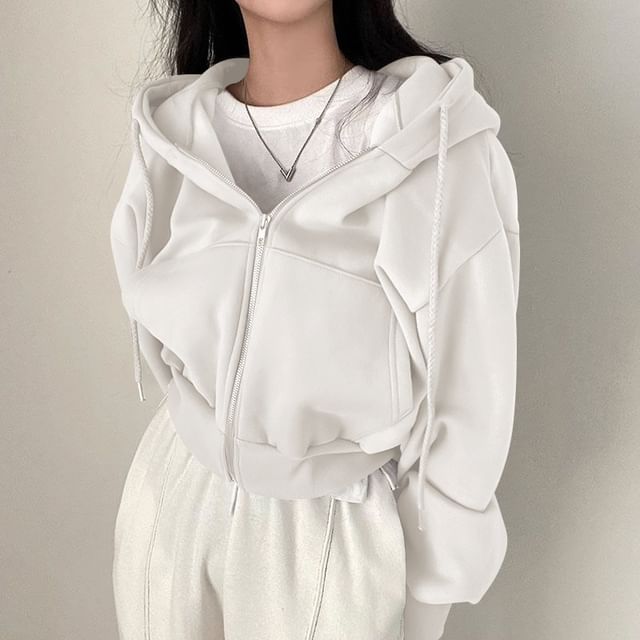 Sienne-Plain Crop Zip-Up Hoodie