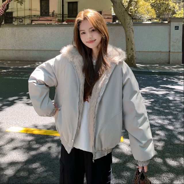 Sienne-Plain Hooded Fleece Zip Jacket