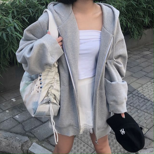 Sienne-Plain Zip Oversized Hoodie