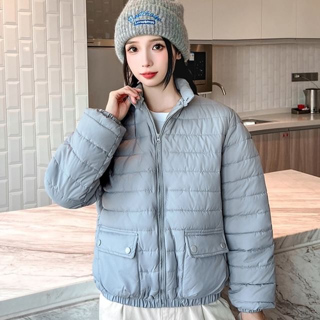 Sienne-Quilted Plain Zip-Up Jacket
