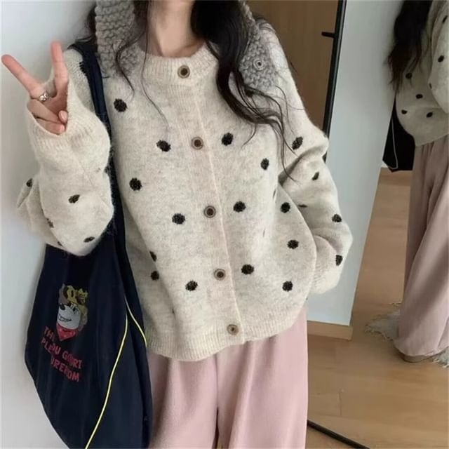 Sienne-Round Neck Dotted Cardigan