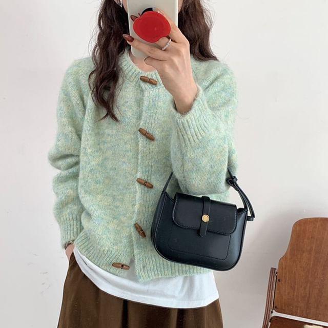 Sienne-Round Neck Melange Toggle Cardigan