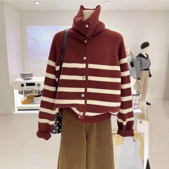 Sienne-Turtleneck Striped Cardigan