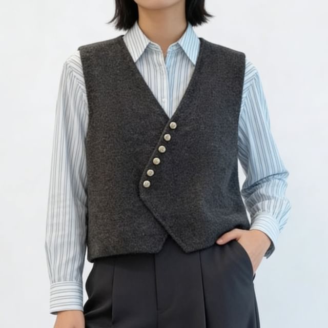 Sienne-V-Neck Plain Sweater Vest