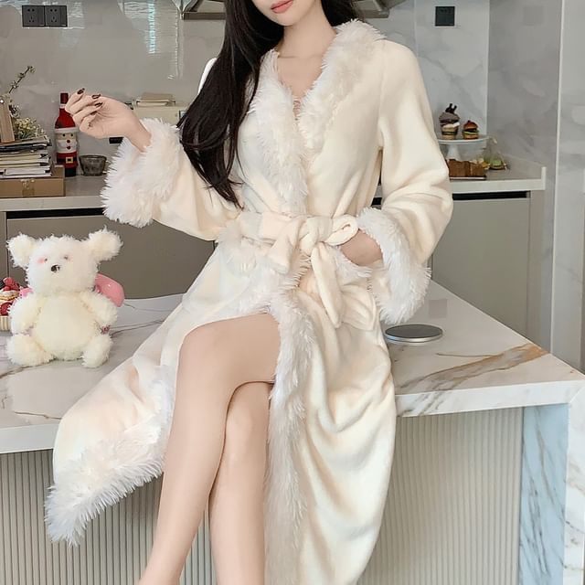 Siensien-Fluffy Trim Pajama Robe
