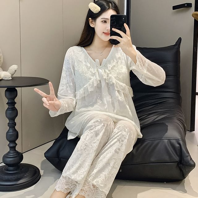 Siensien-Lace Trim Pajama Set