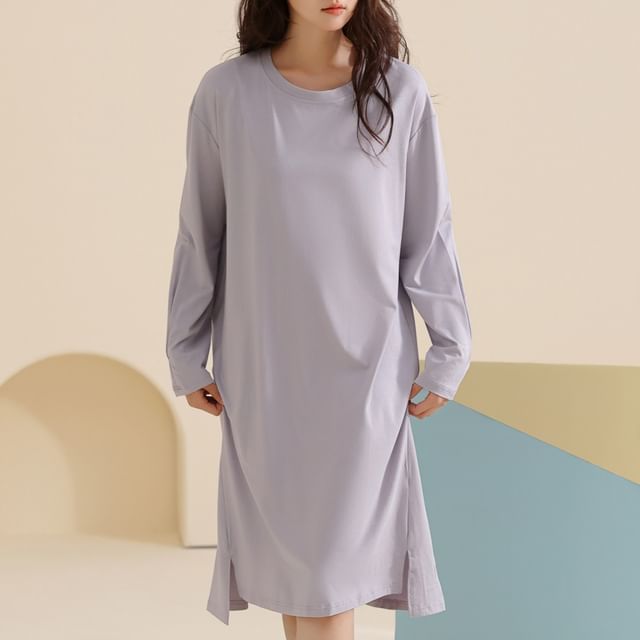 Siensien-Long-Sleeve Plain Pajama Dress